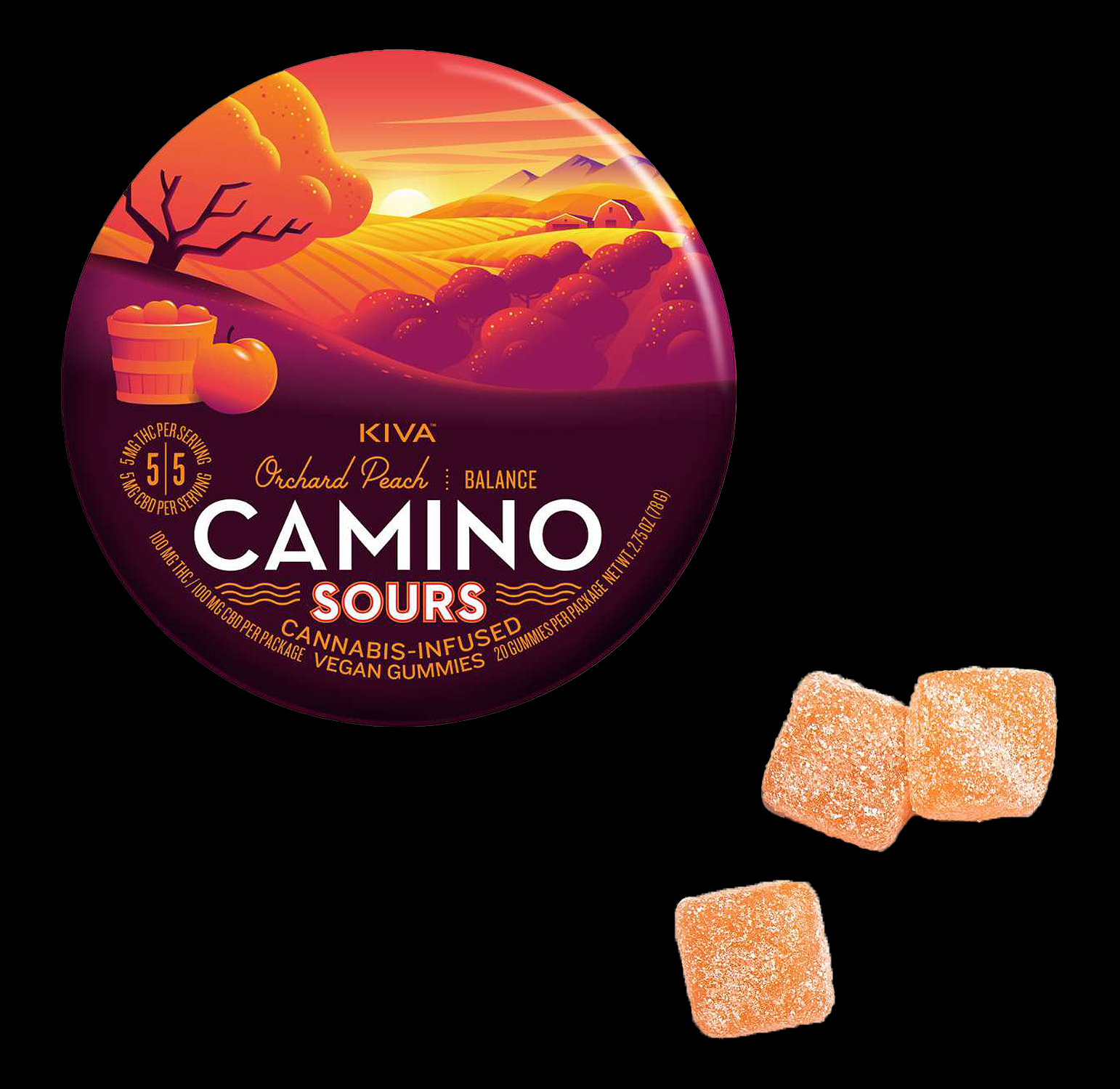 Camino Sours 5:5 CBD Orchard Peach 'Balance' Gummies 1 Camino Sours 5:5 CBD Orchard Peach 'Balance' Gummies
