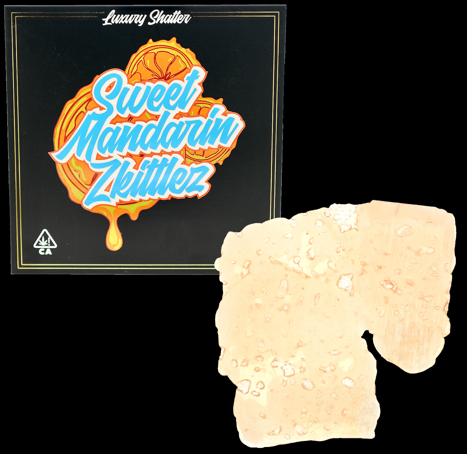 Goldiez Shatter - Sweet Mandarin Zkittlez (0.5 Oz.) 1 Goldiez Shatter - Sweet Mandarin Zkittlez (0.5 Oz.)
