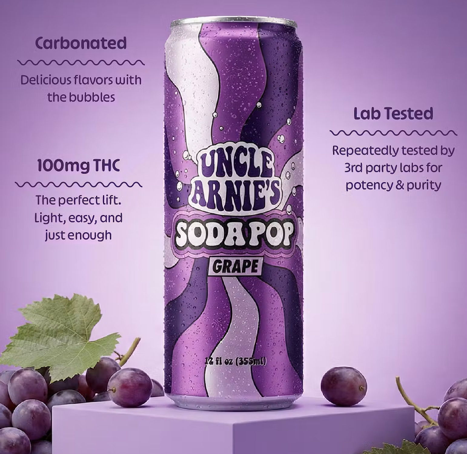 Uncle Arnie's - Grape Soda Pop | Carbonated | 100mg | 12oz 3 Uncle Arnie's - Grape Soda Pop | Carbonated | 100mg | 12oz - Image 3