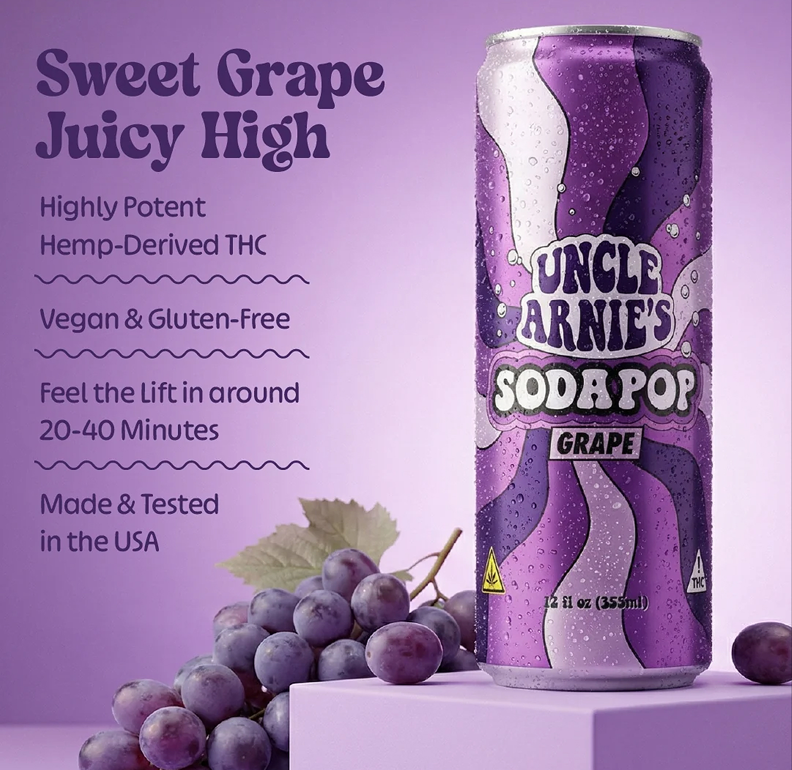 Uncle Arnie's - Grape Soda Pop | Carbonated | 100mg | 12oz 2 Uncle Arnie's - Grape Soda Pop | Carbonated | 100mg | 12oz - Image 2