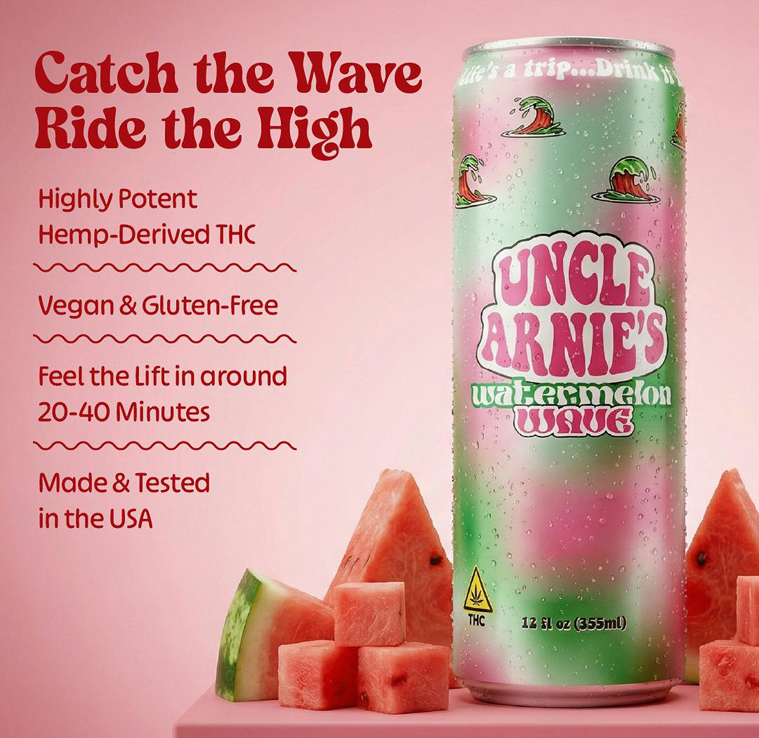 Uncle Arnie's - Watermelon Wave | Non-Carbonated | 100mg | 12oz 2 Uncle Arnie's - Watermelon Wave | Non-Carbonated | 100mg | 12oz - Image 2