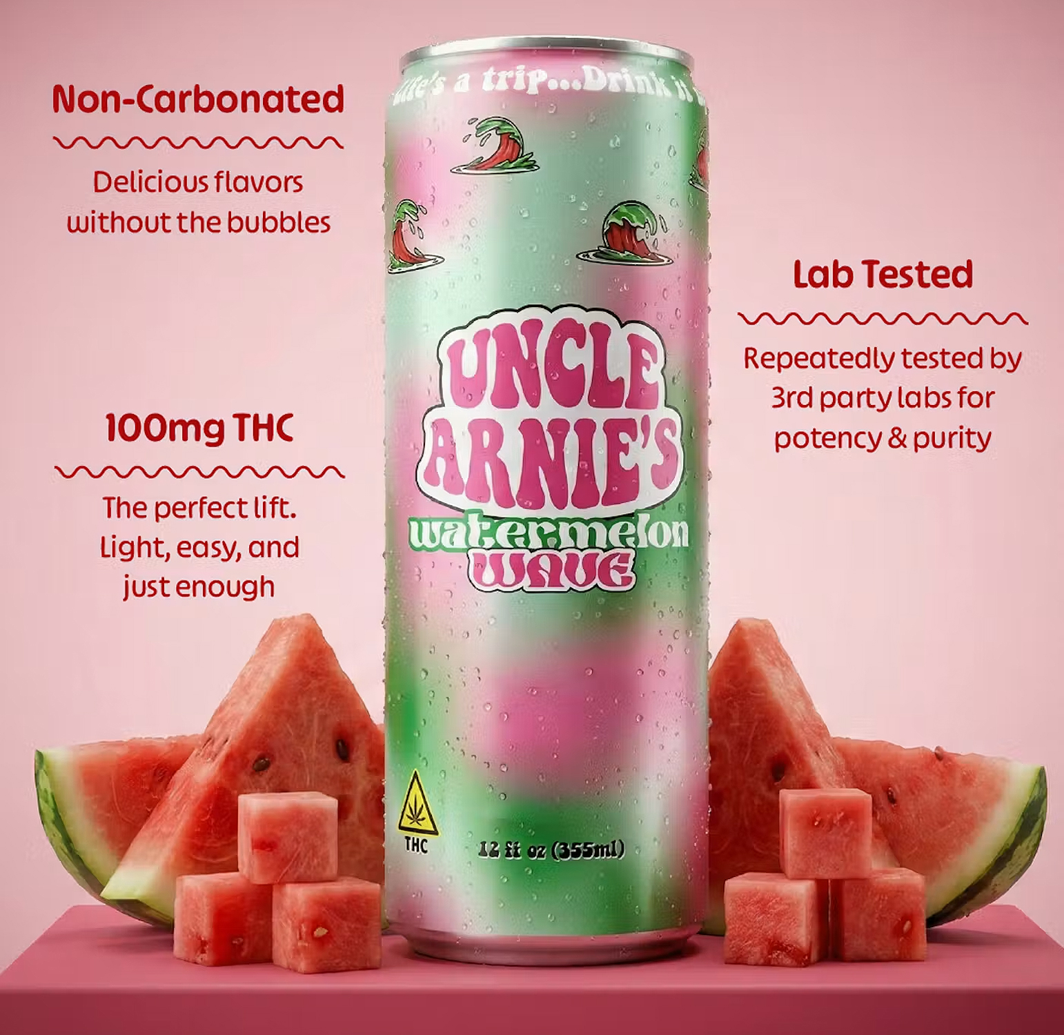 Uncle Arnie's - Watermelon Wave | Non-Carbonated | 100mg | 12oz 3 Uncle Arnie's - Watermelon Wave | Non-Carbonated | 100mg | 12oz - Image 3